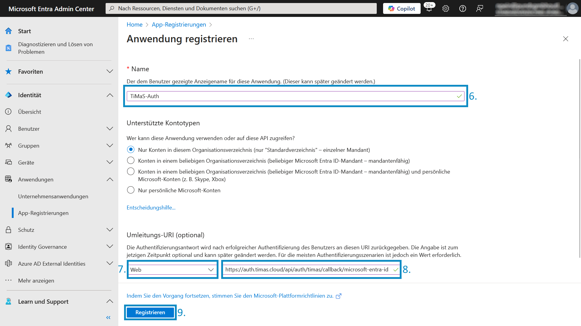 Erstellen einer Applikation