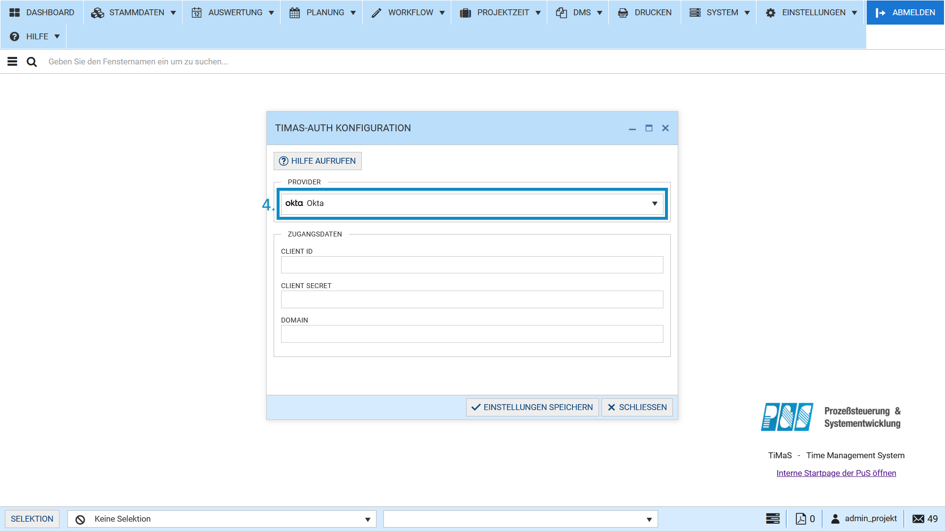 Auswahl des Providers Okta