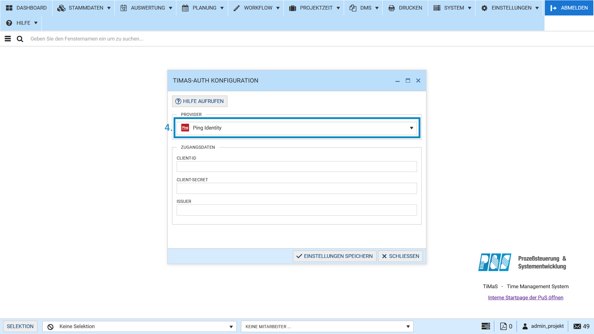 Auswahl des Providers PingOne